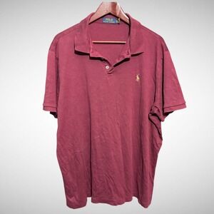 Polo Ralph Lauren Shirt Mens XL Solid Red Short Sleeve Pre Owned Collard Flesh